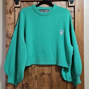 Playboy x Missguided Green Pink Cropped Oversize Sweater Size 6